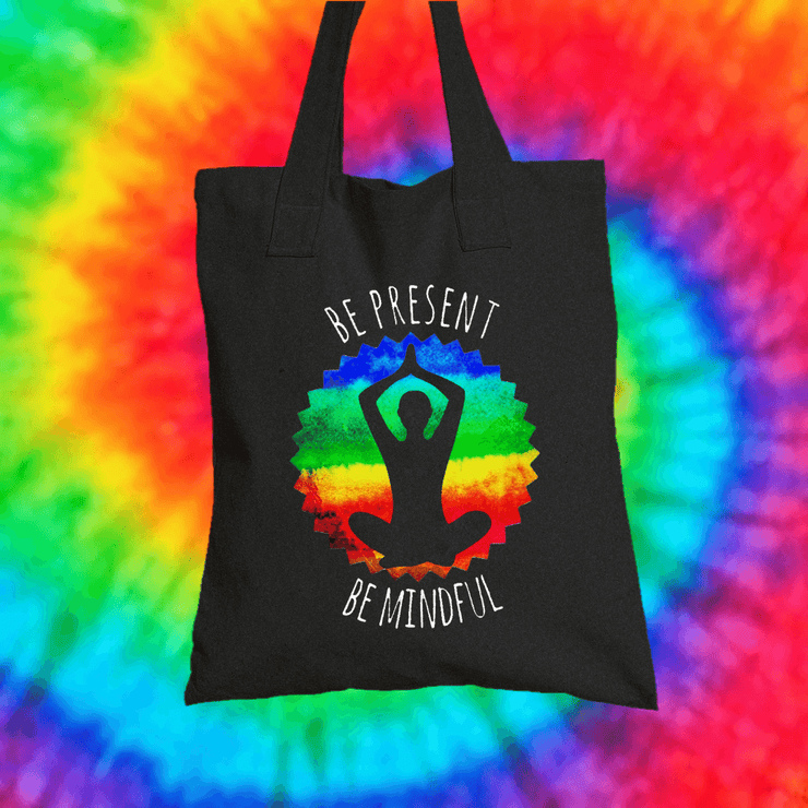 Be Present Be Mindful Tote Bag Tote bag Grow Through Clothing Black 