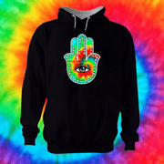 Hamsa Hand Hoodie Hoodie Grow Through Clothing Black Front Extra Small Unisex