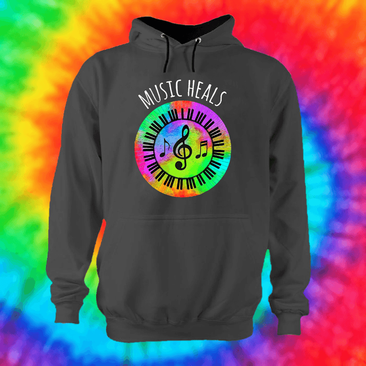 Music Heals Hoodie Hoodie Grow Through Clothing Grey Front Extra Small Unisex